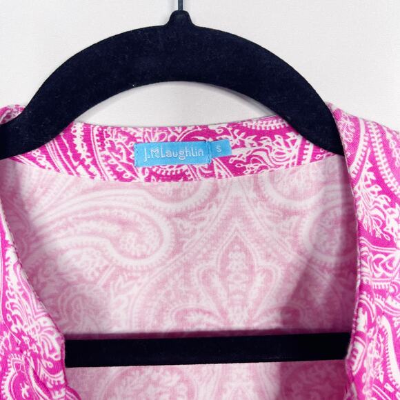 J McLaughlin S Pink White Paisley Printed Tunic Top Catalina Cloth Split V Neck - Picture 6 of 8